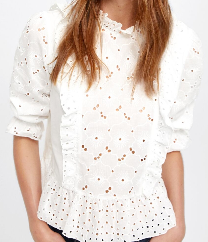 NWT Zara Basics Eyelet Embroidered Blouse Sz Sml